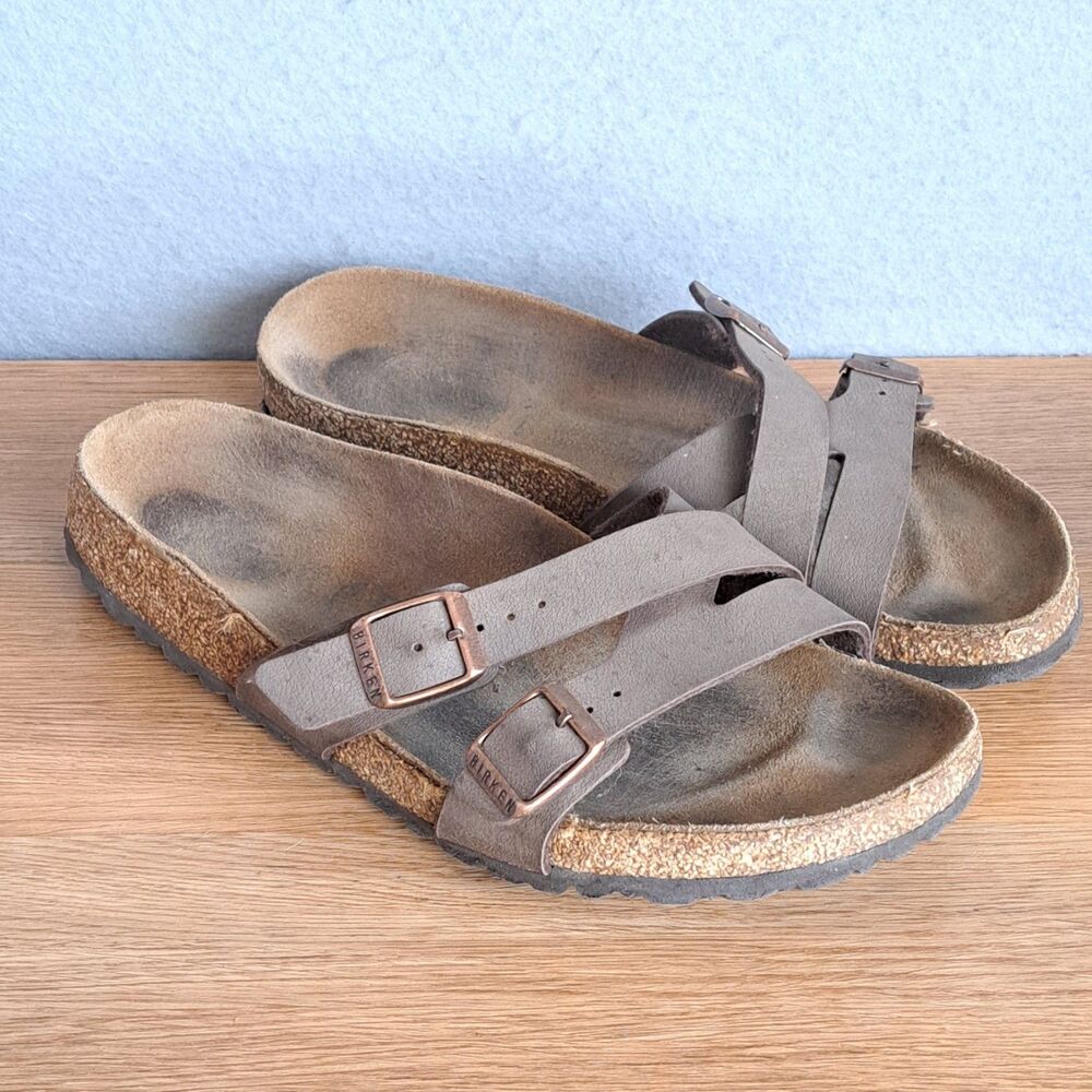 Birkenstock Yao Birkibuc Sandal- Mocha Sz. 39 Narrow Leather Cork Footbed